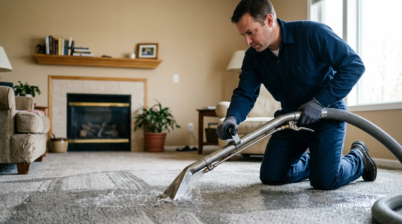 Water damage restoration technician working near Bourbon, IN